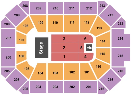 Andrea Bocelli 2 Seating Chart at Allstate Arena. The chart shows the main floor/stage with seating options surrounding it, which are color coded